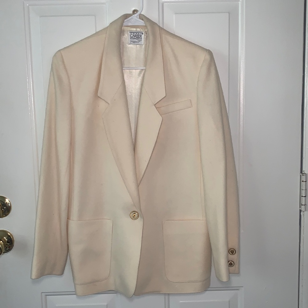 Beautiful cream Dress Jacket with gold & white buttons on the arm and waist